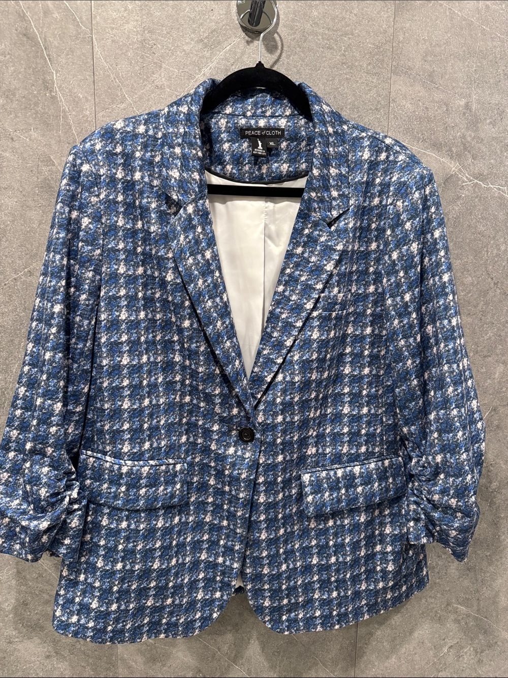 Peace of Cloth Blue Ruched Sleeve Blazer XL